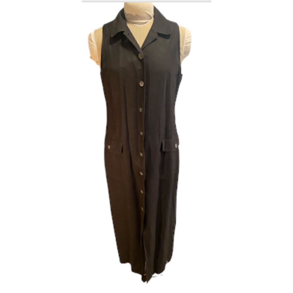 Ann Taylor Linen Blend Button Front Midi Dress Sz. 12 Lined Vintage